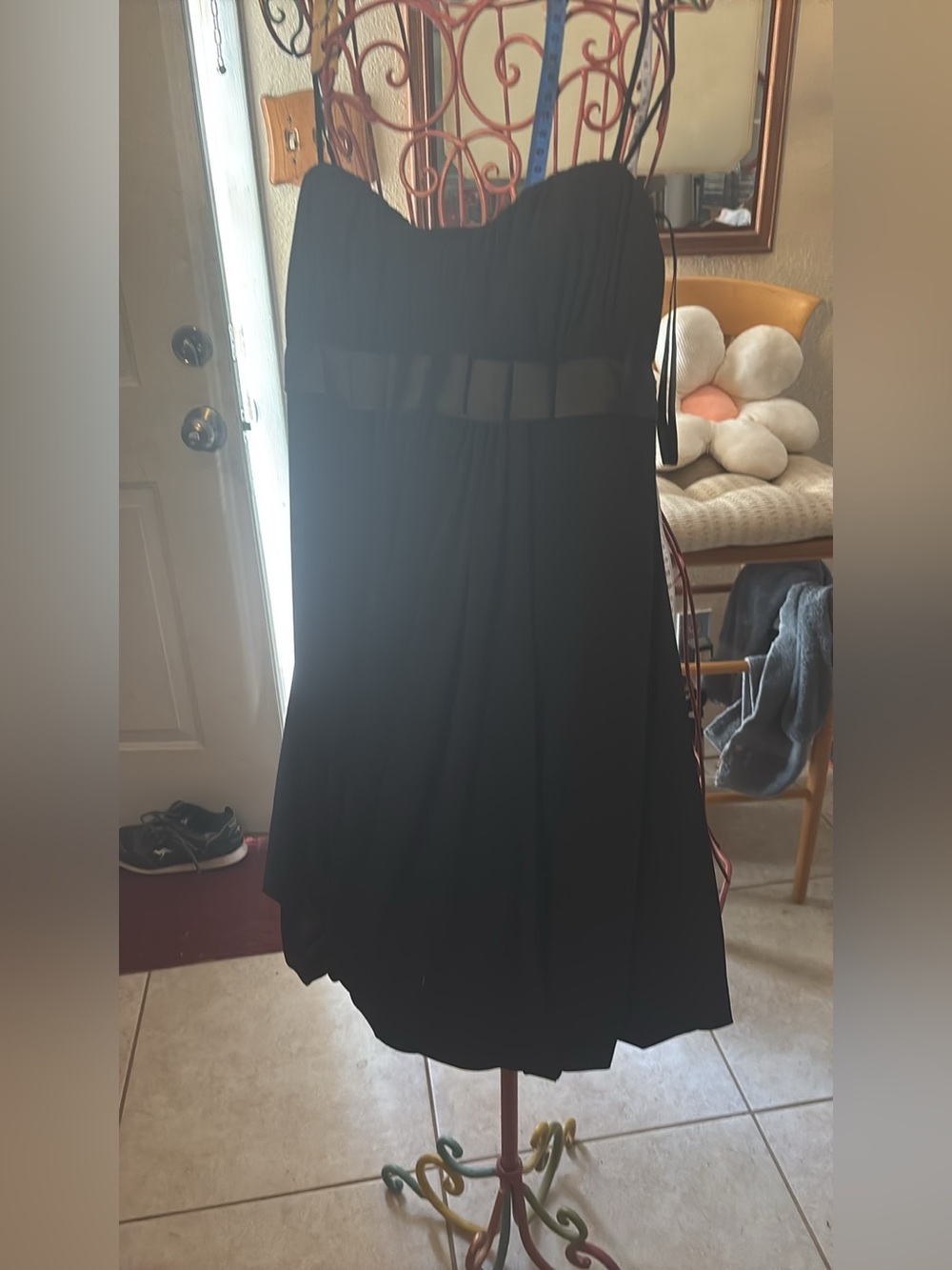 Morgan & Co. Black Strapless Chiffon Party Dress with Waistband